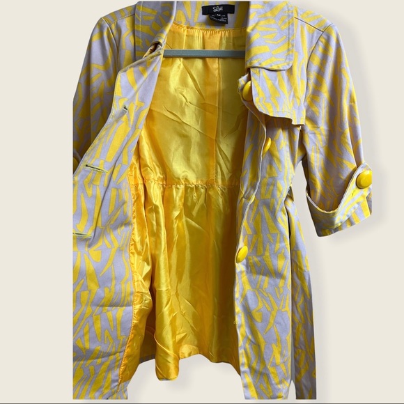 Anthropologie Luii Belted Yellow & Gray Lined Trench Jacket - Picture 7 of 9
